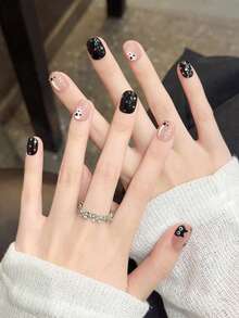 10pcs Handmade Cartoon Cat Nail Stickers, Suitable For Valentine's Day Gift, Spring/Summer, Round Nail Stickers, Removable And Reusable Nails Handmade Press On Nails - Multicolor - View 8