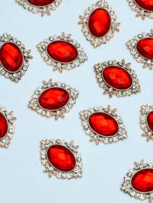 50/30pcs Oval Crystal Stones & Faux Pearl Decor For Home, Clothing, DIY Jewelry Making Supplies - Red - View 3