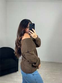 Knit Blouse With Off-The-Shoulder Yoke And Long Sleeves - Óxido marrón - Ver 4