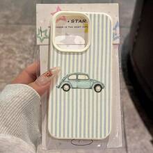 1pc TPU Vintage Retro Car Stripe Pattern Phone Case Compatible With IPhone 17 Pro Max/17/16 Pro Max/15/13/12/11, S20 FE/A15/S24/A55, Note 11/Note 12/Note 13 Pro, Full Body Shockproof Soft Protective Cover - White - View 2