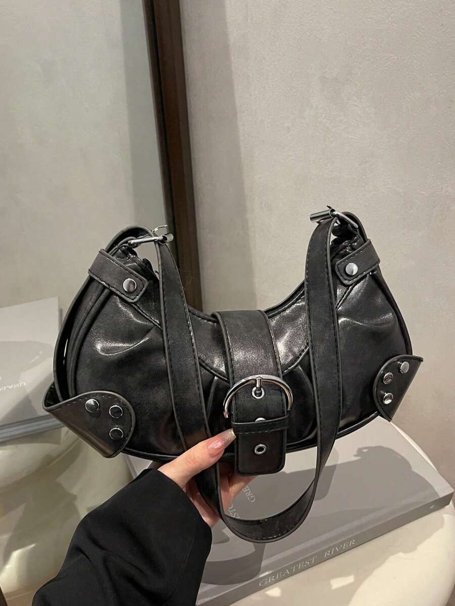 新款时尚装饰手提单肩包，适合派对、郊游、度假、购物和日常使用，可存放硬币、手机，也适合白领、大学生和上班族作为工作包，优雅女士包。 - 黑色 - 查看 1