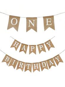 一周岁生日派对装饰，一周岁生日横幅，乡村风“一周岁快乐”麻布横幅，一张高脚椅，一个标牌，适合男宝宝和女宝宝的一周岁生日用品，白色字母 - 彩色 - 查看 4