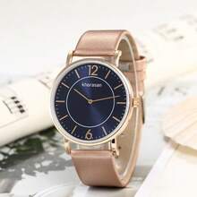 1 chiếc đồng hồ đeo tay nữ sang trọng, mặt số xanh dương, dây vàng, thiết kế tối giản toát lên vẻ thanh lịch, món quà lý tưởng cho Ngày Thánh Patrick, Ngày của Mẹ, Lễ Tạ ơn. - 1 cái - Xem 2