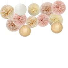 1 set (15 pièces) Lanternes en papier roses, boules de fleurs en papier décoratives, décor pour fête de famille chaleureuse, baby shower, anniversaire, mariage, Saint-Valentin, fond romantique - Multicolore - Voir 7