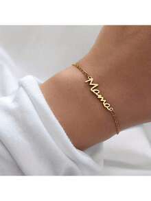 简约不锈钢字母“MAMA”链条手链，适合母亲节、万圣节、圣诞节的珠宝礼品配饰 - 彩色 - 查看 13