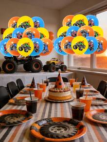 10/20 piezas Globos de 12 pulgadas con temática de camiones monstruo y autos de carreras, suministros para fiesta de cumpleaños, decoraciones para el hogar para todas las personas - Ver 2