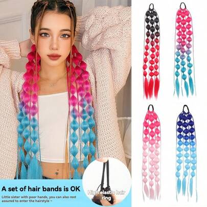1pc/Set 2026 Trending Ombre Color Lantern Ponytail, Hand-Braided Messy Braid Ponytail Wig, Long Braid Lantern Braid Wig For Women, Hip Hop Styling, Stage Makeup, Birthday Gift, Party Favor