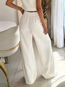 Quần ống rộng cạp cao dành cho nữ, kiểu dáng thanh lịch, thoải mái, phù hợp cho công sở và thường ngày, màu trắng mùa xuân. - trắng - Xem 6