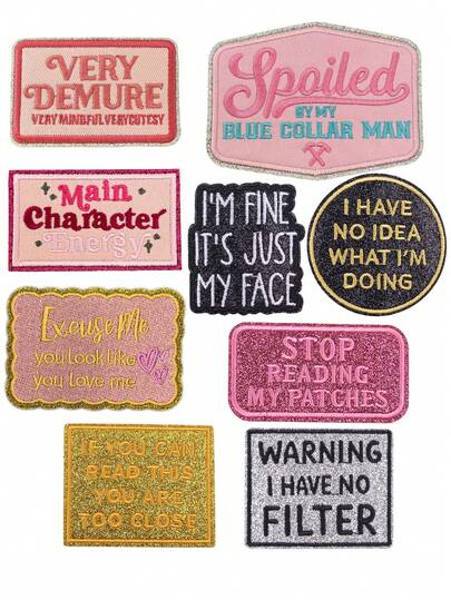 1 Set Of 3/9pcs Multicolored Mixed Glitter English Letters Series Embroidery Patch Cute Fashion Girl Polyester Badge Applique DIY Clothing Iron On Patches Sew Accessory Cloth Stickers Suitable For Backpacks, Jeans, Jackets, T-Shirts, Hats, Dresses, Etc
