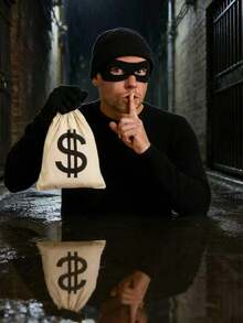 4pcs/Set Thief Costume, Including 1 Dollar Money Bag, 1 Pair Black Gloves, 1 Mask, 1 Black Hat - Suitable For Theme Parties, Cosplay, Treasure Hunters, Halloween Parties, Role-Playing, Team Building Activities, Funny Dress-Up - Black - View 5