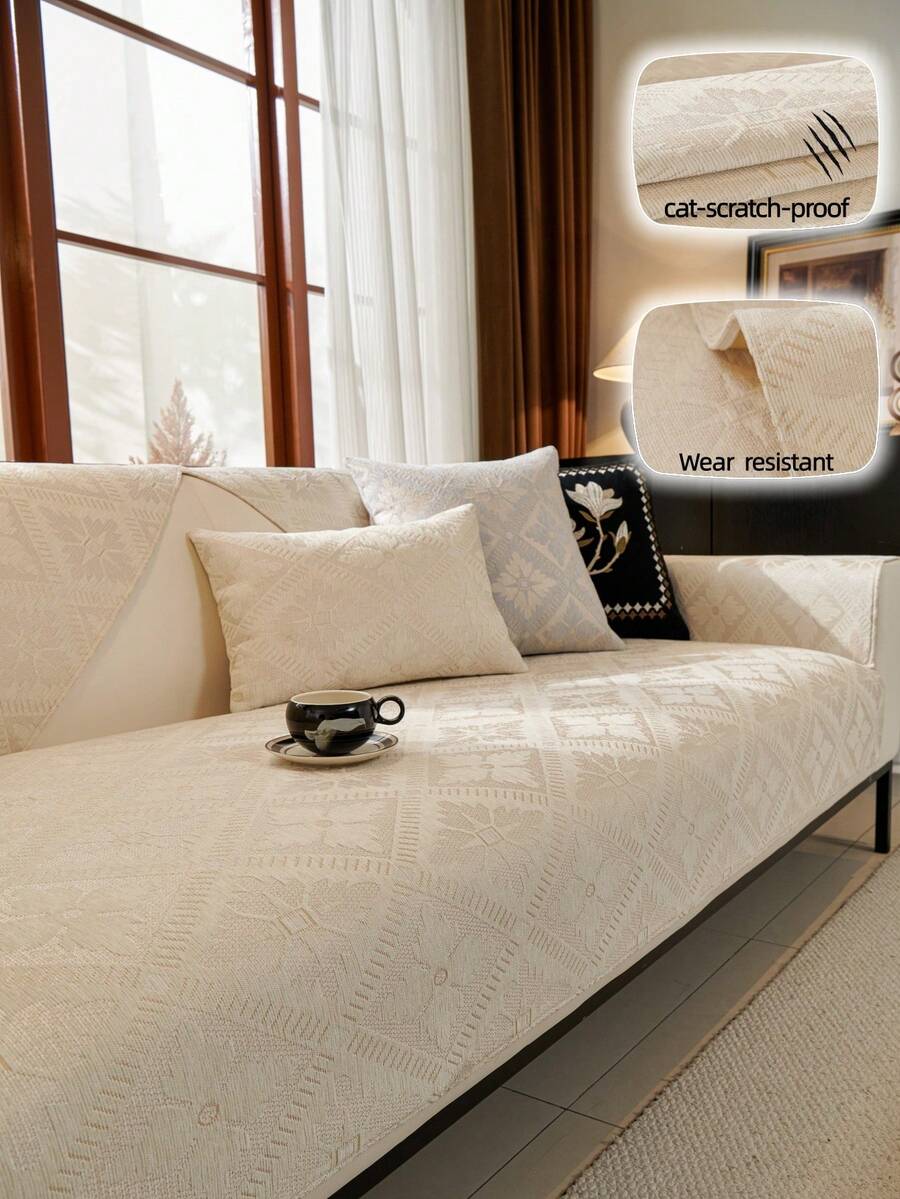 1pc Jacquard Sofa Cushion Cover, All-Season Universal Fit, Modern Minimalist, Anti-Slip Anti-Dust, Protect Sofa, Machine Washable, Non-Deformation, Non-Fading, Durable, Anti-Pet Scratch, Sofa Slipcover, Sofa Makeover, Sofa Decor, Enhance Ambiance, 1-4 Seater, L-Shaped Sofa, Wrinkle-Resistant, Wear-Resistant, Refined Edging Design, Versatile - Beige - View 1