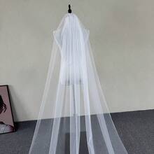 1pc Floral Print Tulle Wedding Veil, Long Cathedral Length Soft Tulle Metal Comb Bridal Headpiece, Autumn Bridal Accessories For Women - Multicolor - View 5