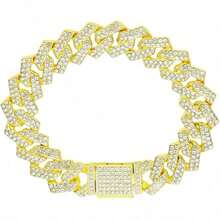 1pc Pet Collar, Cat Dog Necklace, Hip Hop Zinc Alloy Diamond-Shaped Cuban Link, Luxury Hip Hop Cuban Link With Rhinestone Design, Classic Necklace - Multicolor - View 4