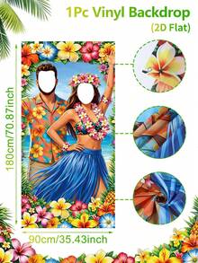 1件夏威夷 Luau 派對情侶拍照道具，含挖空臉部設計，夏威夷拍照橫幅，夏季海灘派對聚會背景布，夏威夷情侶相框，夏威夷熱帶派對裝飾，夏季海灘派對背景裝飾，Aloha 派對用品，火烈鳥派對裝飾，夏季裝飾，假期派對用品，夏季派對小禮物 - 夏威夷 - 查看 12