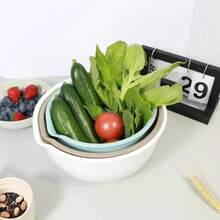 3pcs Plastic Fruit Salad Bowls, Non-Slip Base, Easy-Pour Spout Design, Nesting Bowls With 1.5L Small Seasoning Bowl, 2L Washing & Draining Bowl, 2.5L Large Mixing Bowl, Dishwasher , Stackable Storage, Kitchen Fruit & Vegetable Basket Baking Set, Multi-Function Mixing Bowls, Non-Slip Mixing Bowls Essential Baking Kitchenware - Multicolor - View 5