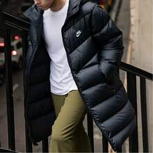 Nike Men's Sporty Casual Warm Mid-Length Hooded Down Jacket - Black - View 2