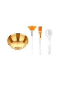 2/3/4/12pcs Beauty Therapist Facial Care Tool Set, Gold/Silver/Rose Gold Stainless Steel Face Mask Mixing Bowls, Fan-Shaped Spatula Flat Head Brush, Mask Brush Set + Mixing Bowls Combo, Essential SPA Tools For Women, Home & Travel Care Kit - Multicolor - View 6