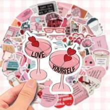 50pcs Inspirational Pink Waterproof Stickers - Self-Love & Motivation Quotes For DIY Decorating Laptops, Guitars, Skateboards, Helmets & More,School Supplies,Back To School - 多色 - 查看 4