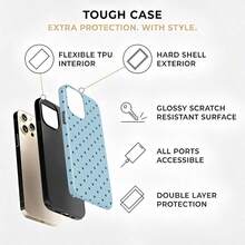 Polka Dot Light Blue Background With Black Polka Dots Two-In-One Matte Texture Phone Case Suitable For Compatible With Iphone17,17AIR,16, 15, 14, 13, 12, 11, PRO MAX,PLUS,X,XS ,As Well As , Galaxy S21/22/23/24/25 Ultra/FE+,NOTE20 Ultra,A56/36/26/217/16/15 - Multicolor - View 4