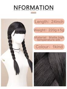 Synthetic Wig, Black Double Ponytail Wig, Full Head Coverage Wig, Unisex Halloween Costume Wig - Natural Black - View 6