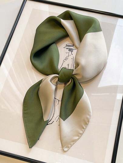 1条时尚简约撞色拼接印花女士方巾，适合日常、休闲、节日送礼，优雅女士时尚配饰