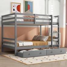 Bunk Bed, 140 X 200 Cm, Children's Bed With Drawers, Storage Space, High Guardrails, Grey - Grey - View 1