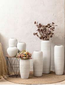 1 buc Vază hidroponică ceramică în stil minimalist nordic, potrivită pentru decorul casei, Set de vaze decorative minimaliste moderne, potrivite pentru flori proaspete, Vază în stil boem, potrivită pentru livingul în stil rustic, sufrageria, raft de cărți pe masă, decor central, decor pentru casă, decor central, decorațiune de masă, Vază mare cu flori cu dungi albe - Alb - Vizualizare 2