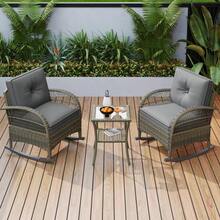 Rattan Balcony Set (3 Pieces), Grey Cushions, 160 Kg Load Capacity - Grey - View 2