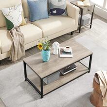 Industrial Coffee Table, Large Side Table With Metal Leg And Storage Shelf, 100x50x45cm - Grey - View 4
