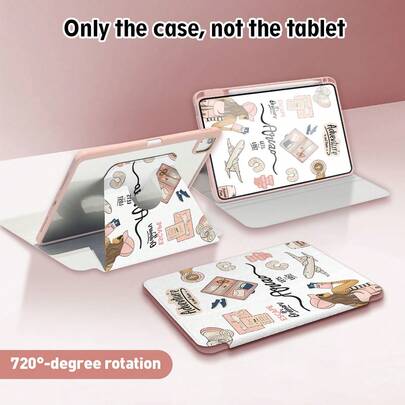1个可折叠平板电脑保护套，带笔槽、720度旋转支架、PU皮革材质，具备自动休眠/唤醒功能，适用于华为、荣耀、苹果等平板电脑，适合返校季、情人节等场合。