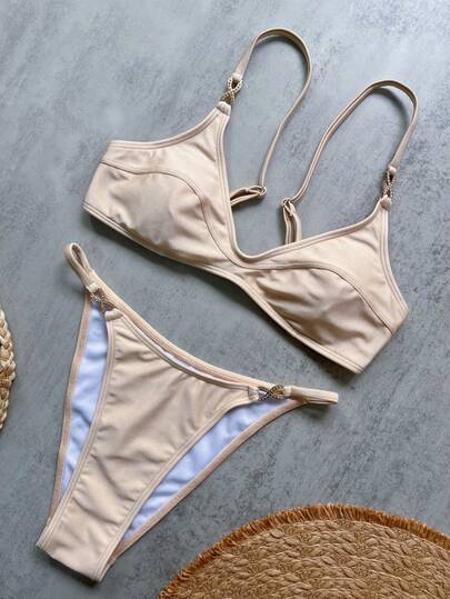 Women's Summer Beach Solid Color Sexy Bikini Swimsuit Set Vacation