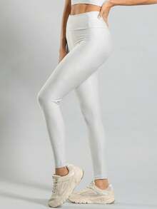 FITNATION Leggings Set With Waistband Pocket + Longline Cropped Top In Micro-Ribbed Fabric With SHINE And HIGH Elasticity And Support. - Hielo - Ver 4