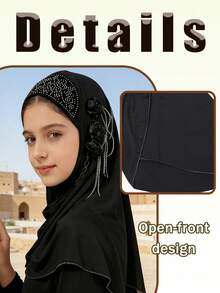 1 chiếc khăn trùm đầu kiểu Ả Rập cho bé gái 14-18 tuổi, khăn trùm đầu Hồi giáo, khăn trùm đầu đính đá cho bé gái, khăn trùm đầu che kín đầu, khăn trùm đầu xếp ly tua rua 3 bông hoa cho bé gái, phù hợp cho bé gái 14-18 tuổi. - 1PC - Xem 3