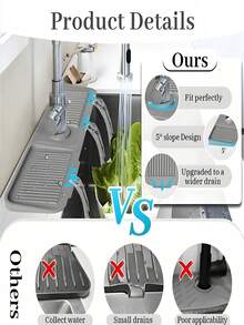 [Delivery Within 2-7 Days In The United States]1pc Silicone Water Drain Mat Kitchen/ Bathroom Sink Splash Guard Anti-Slip Surface Pad/ Rack ,Silicone Kitchen Sink Tray With Drainage Spout, Kitchen Faucet Sink Splash Guard, Silicone Faucet Water Catcher Mat, Sink Draining Pad Behind Faucet, Rubber Drying Mat, For Kitchen & Bathroom Countertop Protect, Kitchen Supplies, Bathroom Accessories, Kitchen Organizer, Household Kitchen & Bathroom Accessory ﻿24 Inch Faucet Mat For Kitchen Sink Splash Guard Behind Faucet, Sink Protectors For Kitchen Sink Faucet Mat Splash Guard For Kitchen Sink Area, Longer Silicone Faucet Guard & Draining Mat, Grey Dorm Room Essentials College Storage - Multicolor - View 6