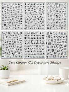 3/6/12张可爱卡通猫装饰贴纸，卡哇伊风格，适用于手账、日记本、剪贴簿、DIY笔记本装饰，也可用于学校、办公用品、剪贴簿、文具等，趣味贴纸，Kindle适用 - 多色 - 查看 2