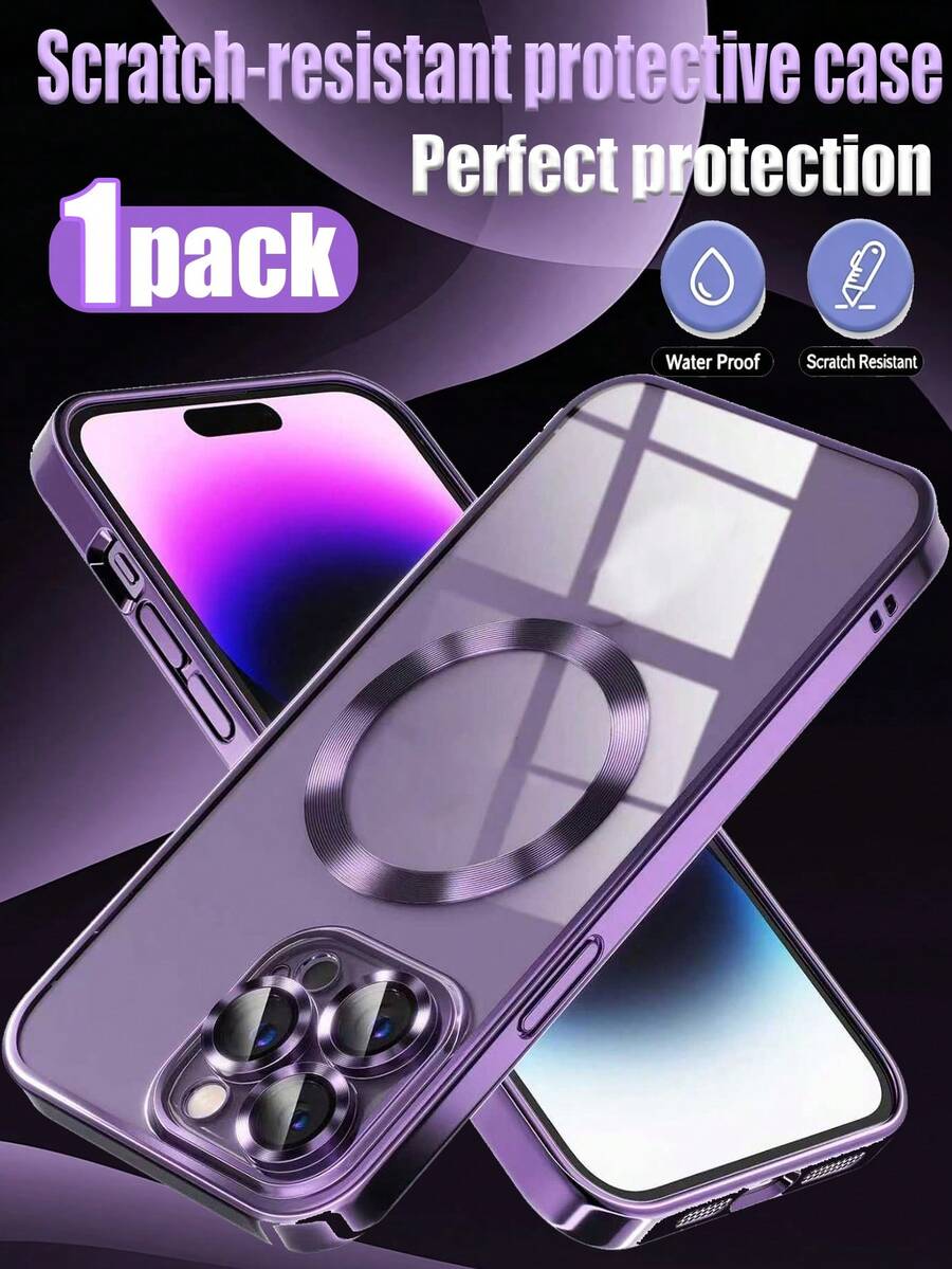1 chiếc - Ốp lưng bảo vệ bằng acrylic trong suốt màu tím có nam châm, phù hợp với 11/12/13/14/15/16 Pro Max Plus/17 Pro Max - Hỗ trợ sạc không dây, siêu mỏng, có chân đế nam châm, chống nước, chống sốc, chống rơi, chống trầy xước. Phụ kiện điện thoại, tương thích với các loại ốp lưng điện thoại khác. - Màu tím - Xem 1