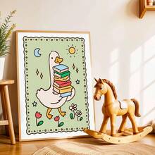 1幅帆布防水墙画，带框装饰画，适合儿童房，傻鹅读书海报，可爱鹅，儿童房装饰，现代艺术印刷品，傻鹅农场动物设计，卡通动物装饰画 - 彩色 - 查看 11