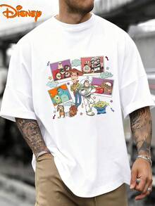 Disney Men's Casual T-Shirt, Character Collage Print, Nostalgic & Vibrant Design, Ideal For Fans & Casual Gatherings - trắng - Xem 1