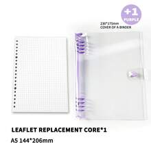 A5 Transparent Loose-Leaf Notebook Cover, 120 Pages, Minimalist Design, Detachable Spiral Binding, Water-Resistant, Notebook Accessories - Mauve Purple - View 8