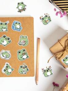 56 piezas Paquete de pegatinas diarias de ranas lindas, suministros creativos de cuaderno y planificador para niños, pegatinas de decoración, suministros de scrapbooking para manualidades de niños, pegatinas de dibujos animados de Kawaii para diarios y scrapbooking, para botellas de agua, portátiles y manualidades - Multicolor - Ver 6