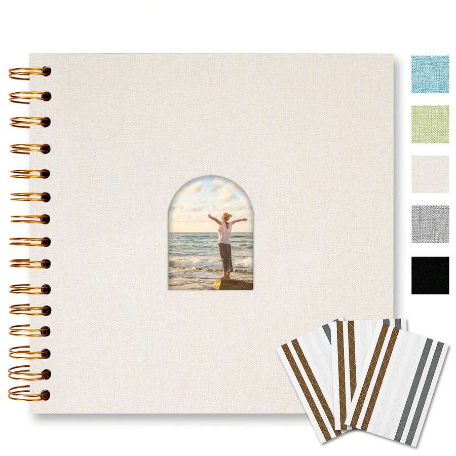 8" X 8" Handmade DIY Photo Album, 40 Pages/20 Sheets, Hard Cover Linen Paper Album, Suitable For Wedding, Anniversary, Family Use - A - View 1