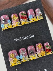 10片装高端可爱卡通风格手工彩绘斑马纹立体浮雕设计蝴蝶闪亮钻石美甲贴片，是春季郊游的理想之选，尤其适合公园、游乐园、露营和野餐等场合。 - 彩色 - 查看 2