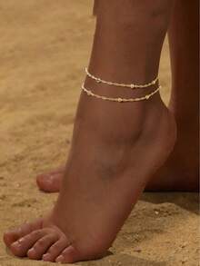 1 chiếc vòng chân đính hạt hai lớp, phụ kiện trang sức chân mùa hè đi biển, thích hợp để đeo hàng ngày và đi nghỉ mát. - Vàng - Xem 4