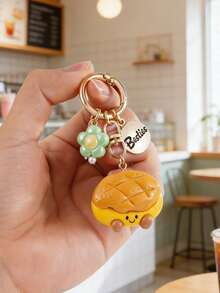 1pc Cute Girl, Flower, Toast, Bread, Hamburger, Croissant Food Pendant Keychain Bag Charm, Great Gift For Best Friend - Multicolor - View 1