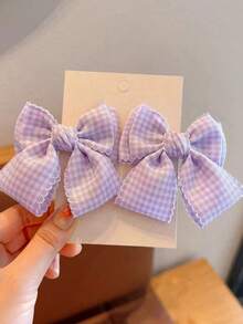 2 chiếc kẹp tóc nơ xếp ly kẻ caro kiểu sinh viên dành cho bé gái, thích hợp cho mùa xuân/hè. - kẹp tóc - Xem 4