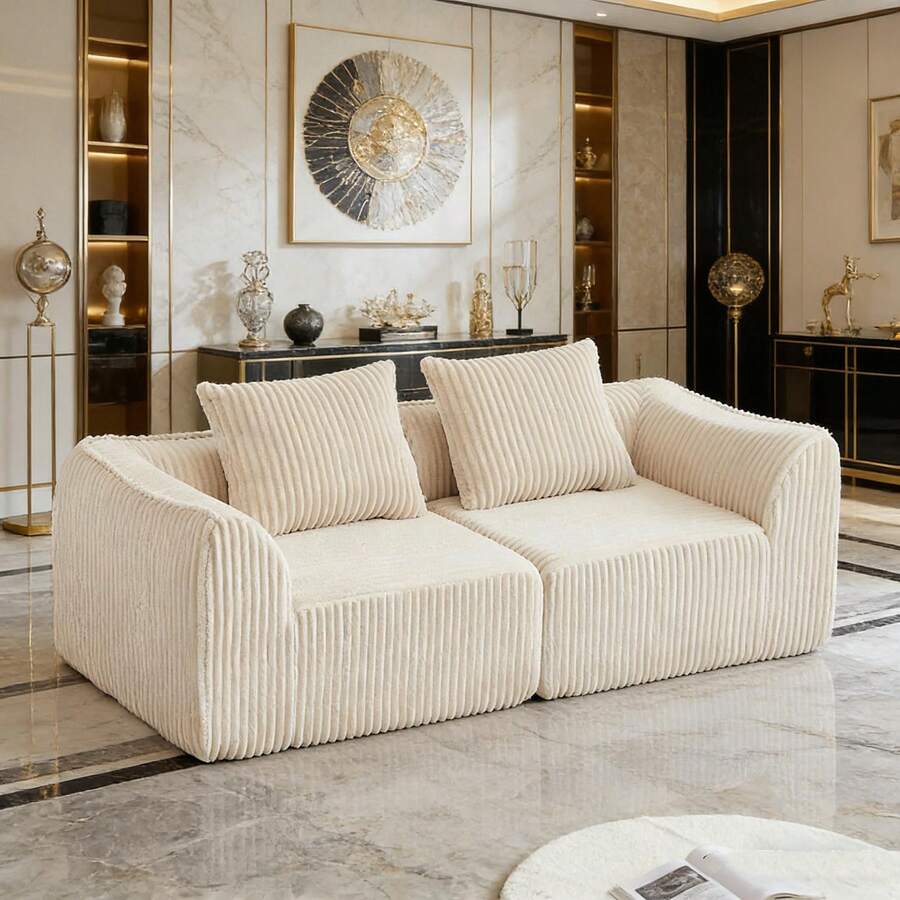 Divani e Poltrone - Beige + velluto a coste + schiuma + 2 posti - Visualizzare 1