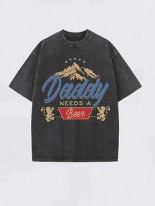 Dad Needs A Beer! This Retro-Style T-Shirt Is A Classic Of Casual Retro Fashion, Featuring A Popular Mountain Lion Print And Made From 230g Washed Cotton. It's A Versatile Retro Urban Style, A High-Quality Retro Fashion Statement For Men In Summer. It's Loose-Fitting, Soft, Comfortable, And Comes In Various Colors. Suitable For Outdoor Wear In Spring And Summer, It Has A Decent Thickness And Can Be Worn Daily Or Given As A Gift For Friends, Parties, Back-To-School, New Year's, St. Patrick's Day, Or Father's Day. (Retro Style, Heavyweight, Unisex) - 黑色 - 查看 7