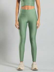 FITNATION Leggings Set With Waistband Pocket + Longline Cropped Top In Micro-Ribbed Fabric With SHINE And HIGH Elasticity And Support. - Verde Oliva - Ver 2