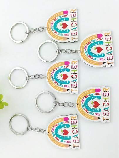 5pcs Set Creative Wooden Keychains, Minimalist Designs Include Rainbow, Leopard Print, Heart, Apple, Shield Shapes, Versatile Accessory Gift For Friends, Colleagues, Birthdays, Girlfriends, Family