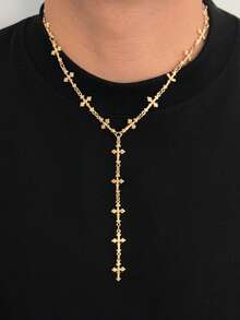 1件新款时尚男士成人礼物十字架吊坠Y形十字架链项链，适合男士日常佩戴的珠宝礼品 - 十字架Y形項鍊 - 查看 3